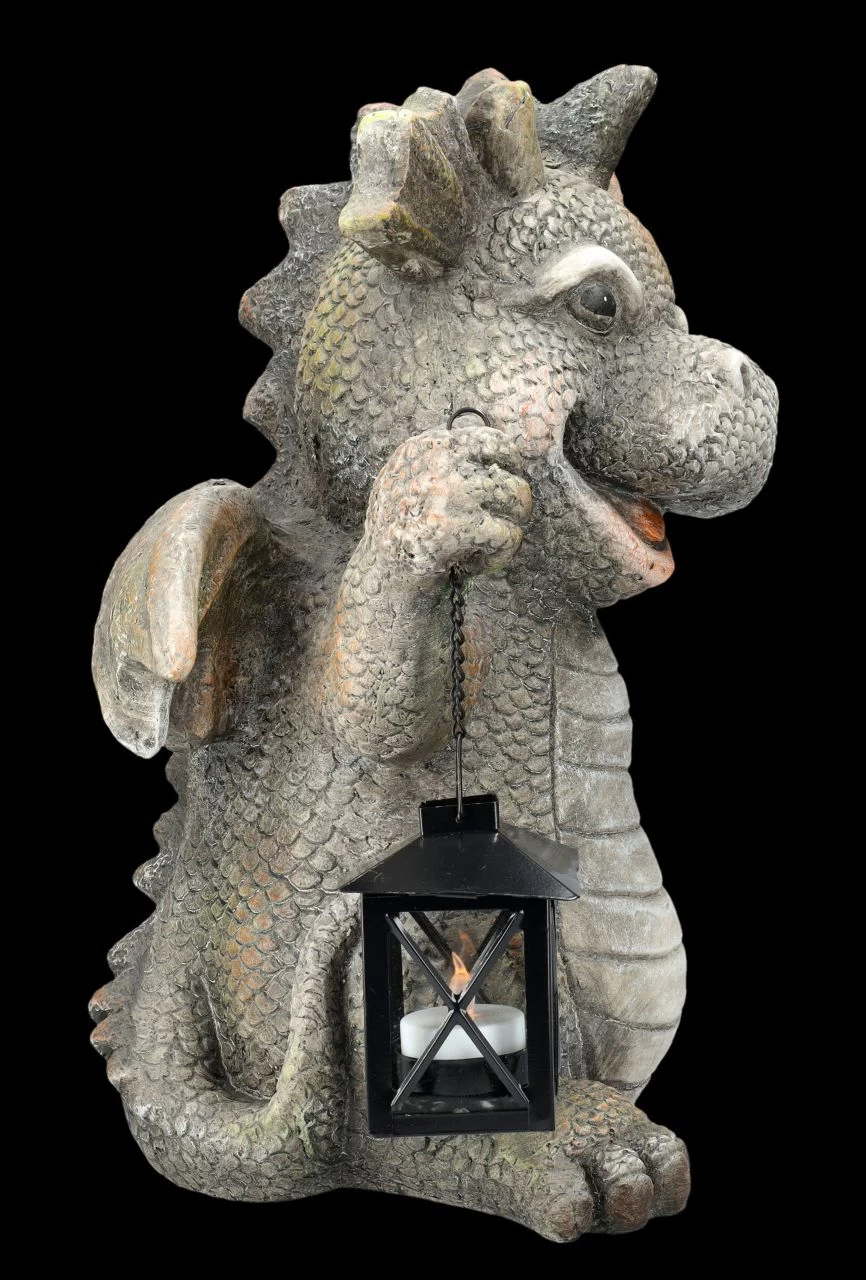 Gartenfigur - Fröhlicher Drache Mit Laterne 5 Gartenfigur - Fröhlicher Drache Mit Laterne – Bild 5