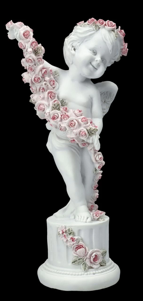 Engel Figur - Putte Mit Rosen Auf Säule 2 Engel Figur - Putte Mit Rosen Auf Säule – Bild 2