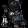 Katzen Figur In Reaperkutte Mit LED Laterne