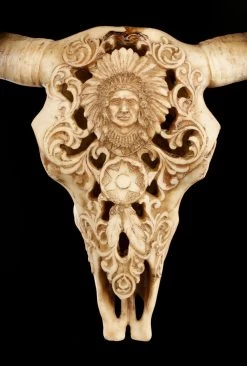 Rinder Schädel Mit Indianerkopf - Old Spirit -Modell Und Figurengeschäft Rinder Bullen Schaedel Mit Indianerkopf Old Spirit 3 1280x1280