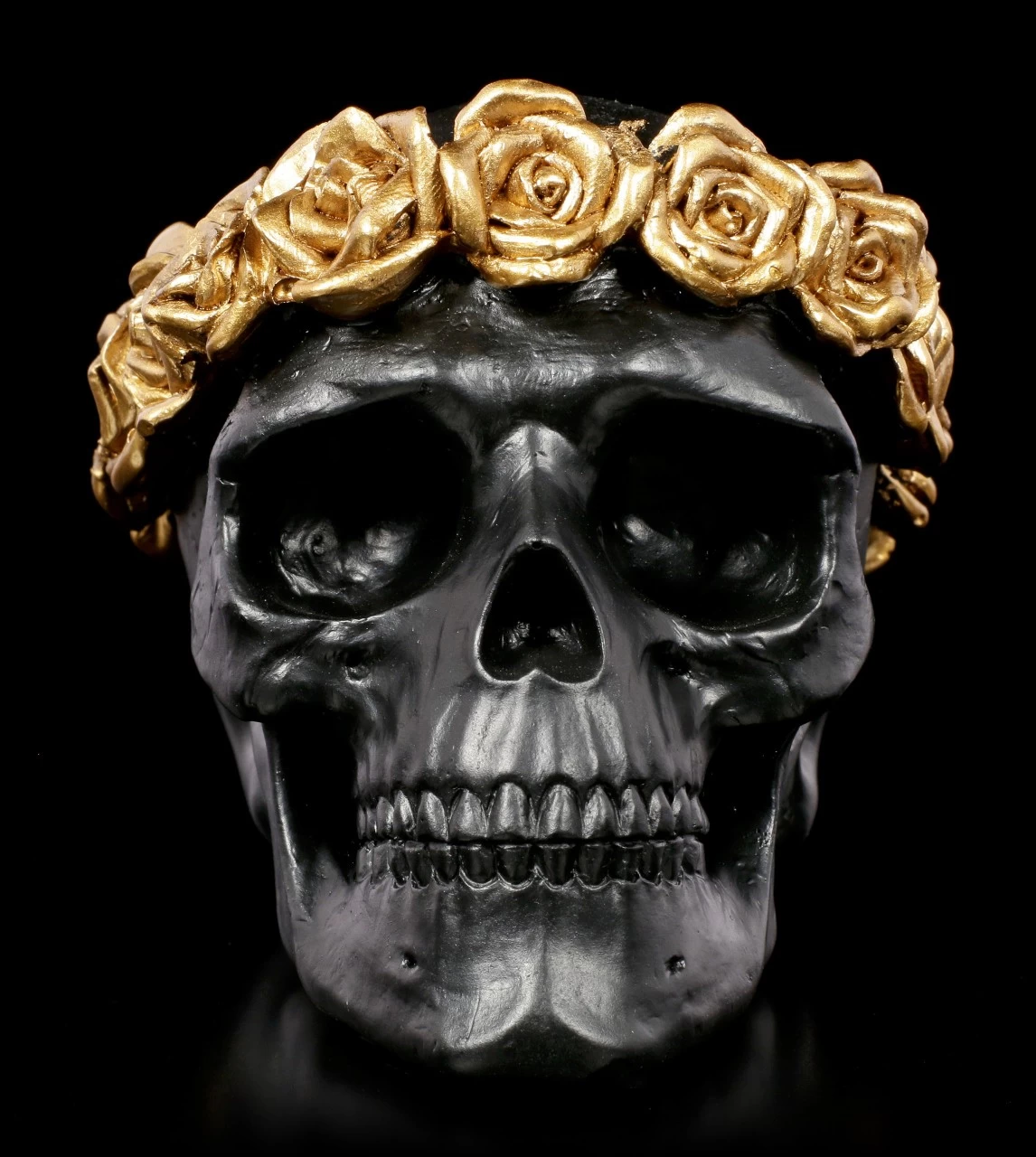 Schwarzer Totenkopf Mit Goldenem Rosenkranz 2 Schwarzer Totenkopf Mit Goldenem Rosenkranz – Bild 2