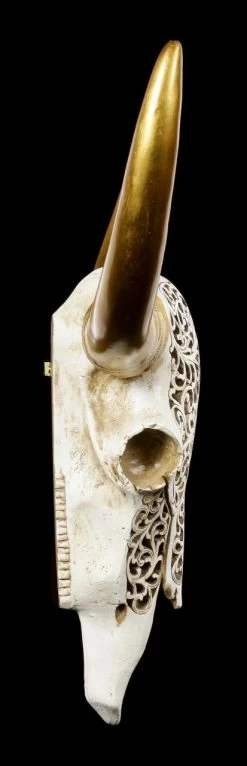 Wandrelief Büffel Schädel - Relief Mit Goldenen Hörnern -Modell Und Figurengeschäft Wandrelief Bueffel Schaedel Geschnitztes Muster Mit Goldenen Hoernern 2 1280x1280