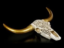 Wandrelief Büffel Schädel - Relief Mit Goldenen Hörnern -Modell Und Figurengeschäft Wandrelief Bueffel Schaedel Geschnitztes Muster Mit Goldenen Hoernern 3 1280x1280