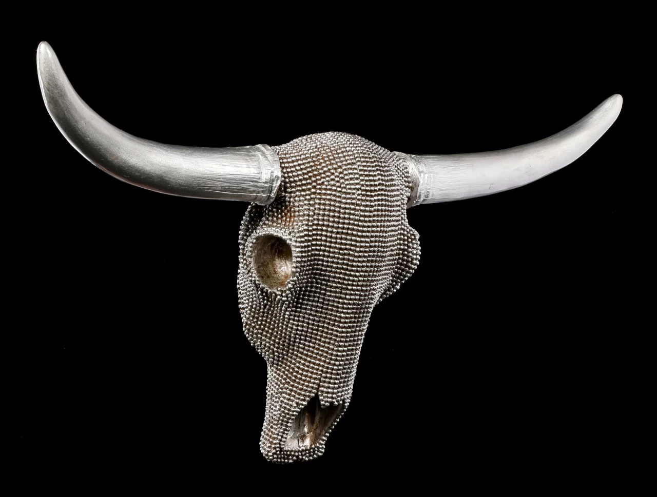 Wandrelief Büffel Schädel - Silber Noppen 2 Wandrelief Büffel Schädel - Silber Noppen – Bild 2