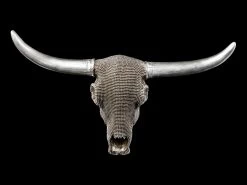 Wandrelief Büffel Schädel - Silber Noppen