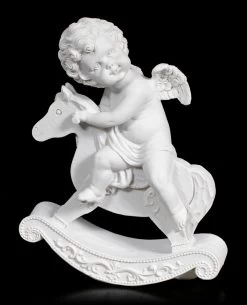 Weiße Cherub Figur Auf Schaukelpferd